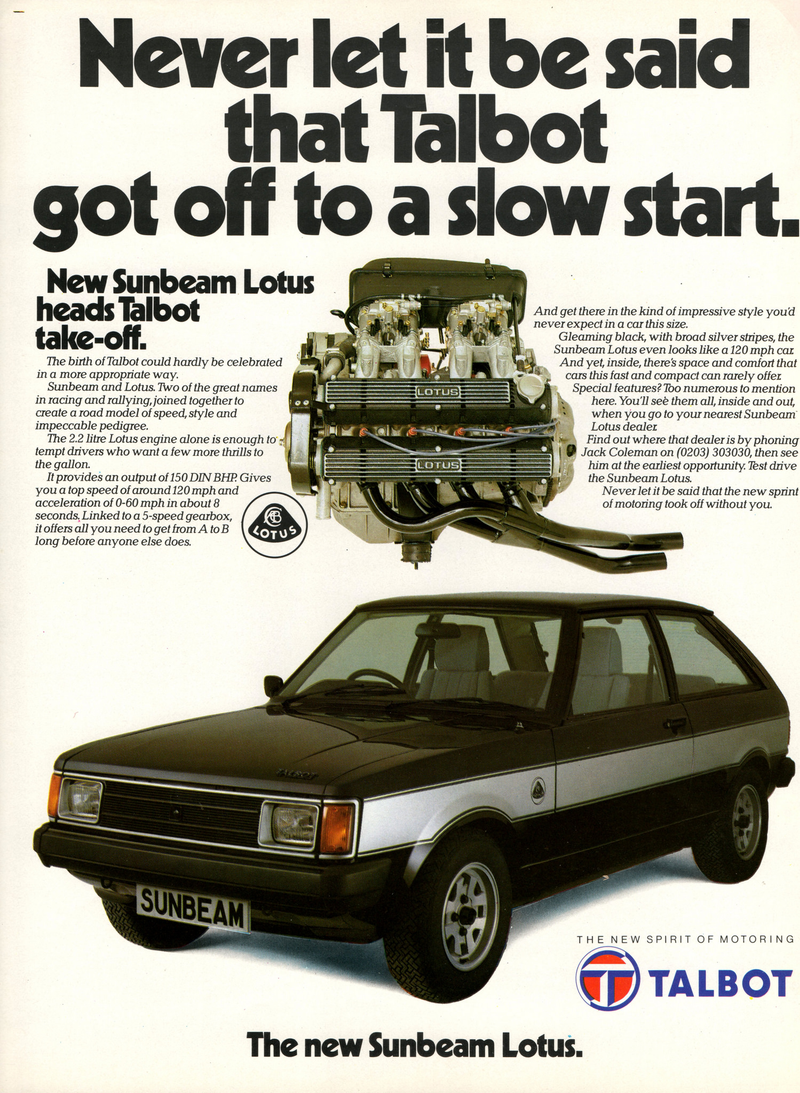 How PSA sold the Sunbeam Lotus back in ‘79, inheriting the car from Chrysler Europe/the Rootes Group. via: Alden Jewell